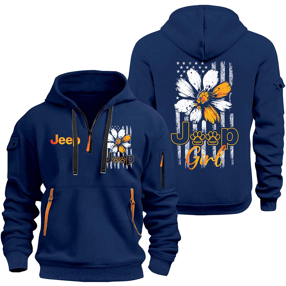 Jeep Dog Girl Sunflower Quarter Zip Hoodie Supler Store