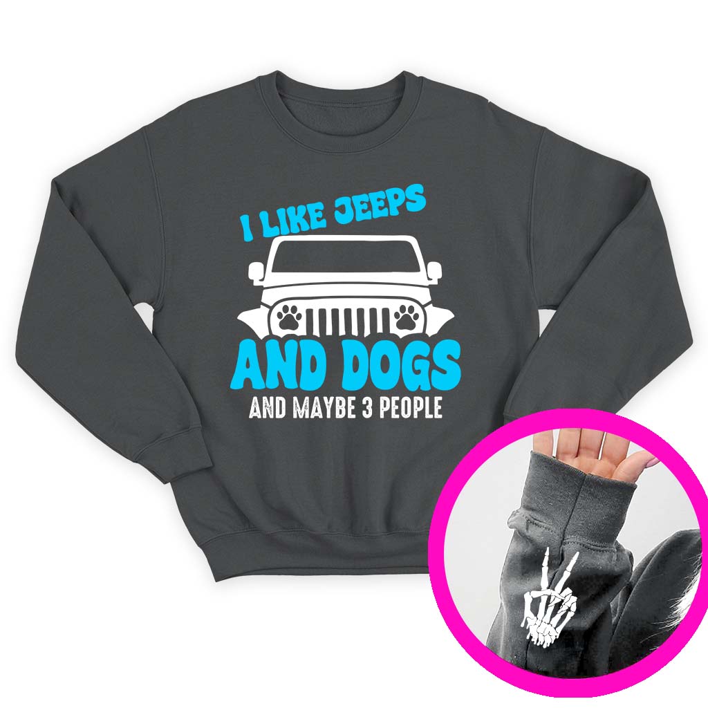 I Like Jeeps And Dogs Funny Skeleton Hand T-Shirt Hoodie Supler Store