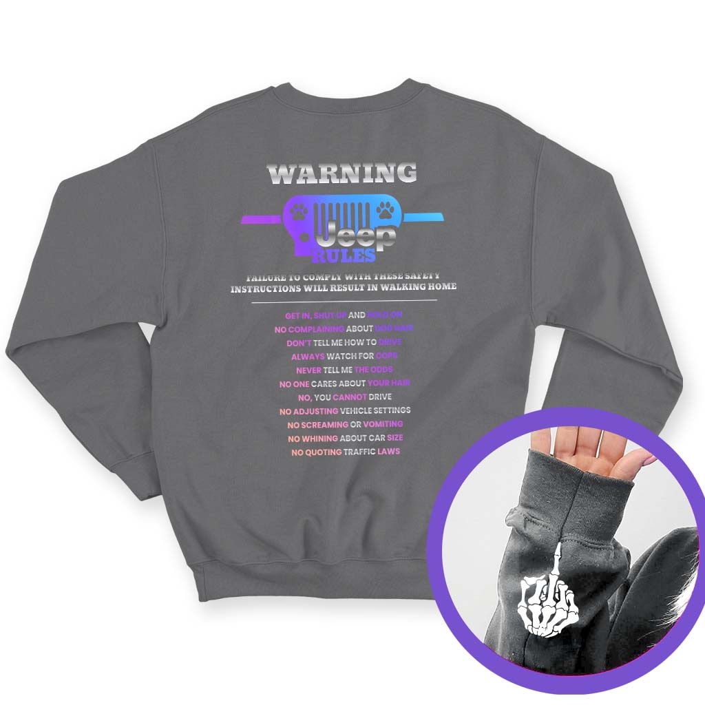 Warning Jeep Rules Dog Lovers Funny Skeleton Hand T-Shirt Hoodie Supler Store