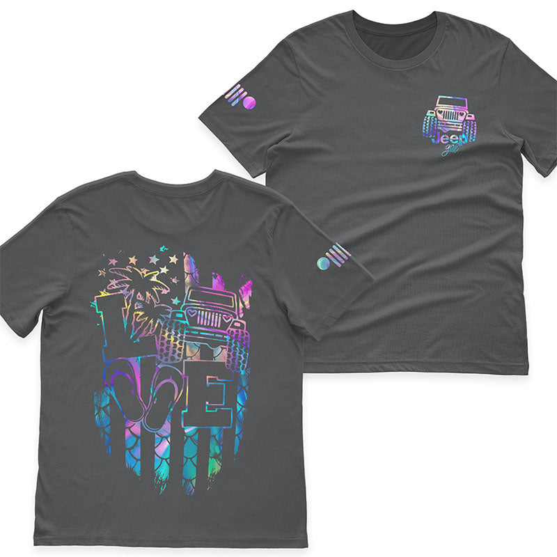 Jeep Girl Loves Beach Holographic T-Shirt Hoodie