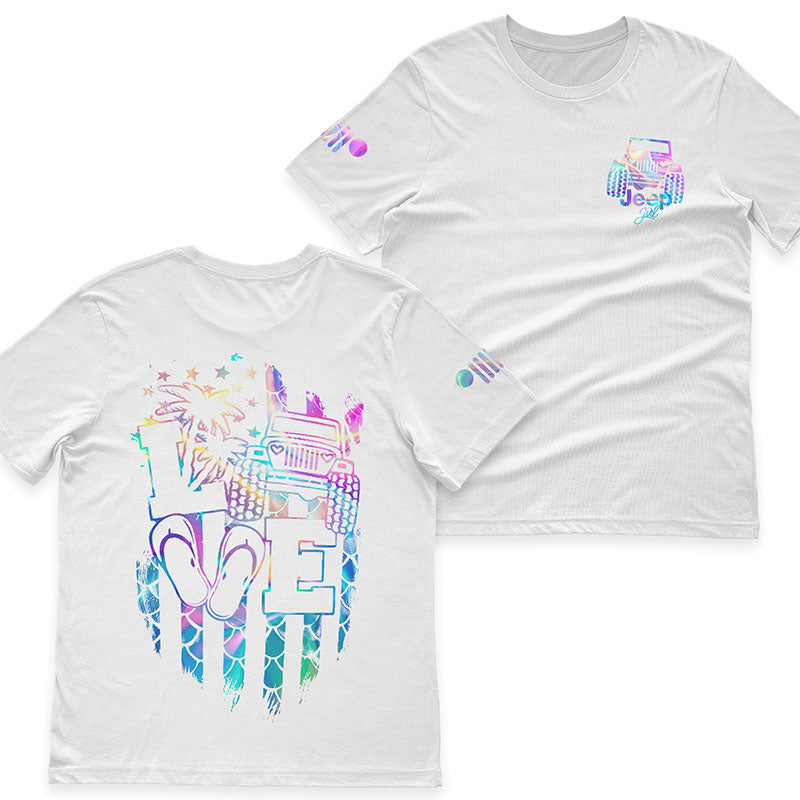 Jeep Girl Loves Beach Holographic T-Shirt Hoodie
