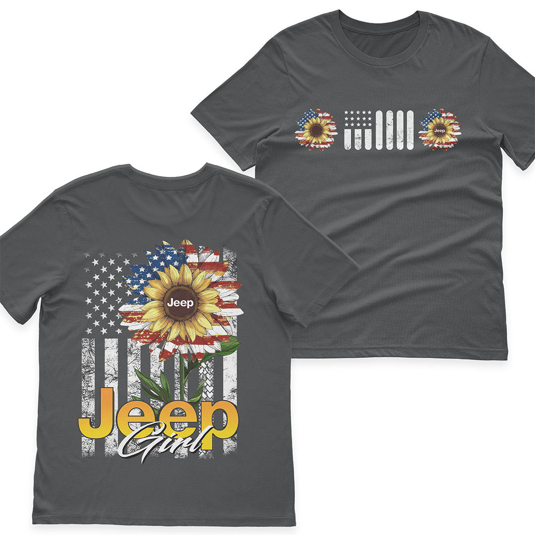 Jeep Girl Sunflower American Flag T-Shirt Hoodie Supler Store