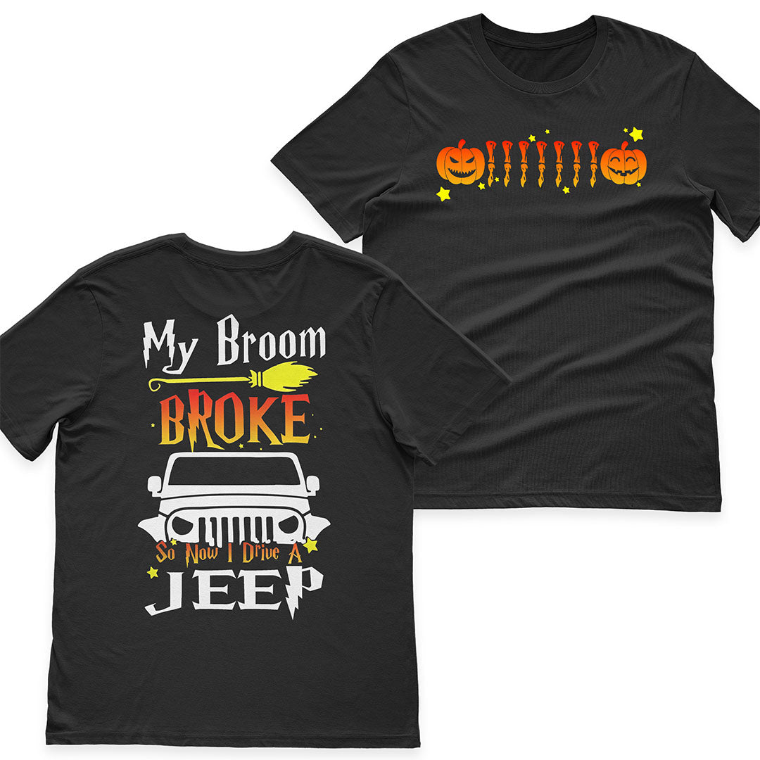 Jeep My Broom Broke Pumpkin Funny Halloween T-Shirt Hoodie Supler Store