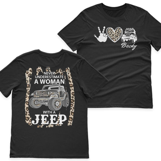 Personalized Never Underestimate A Woman With A Jeep Leopard T-Shirt Hoodie