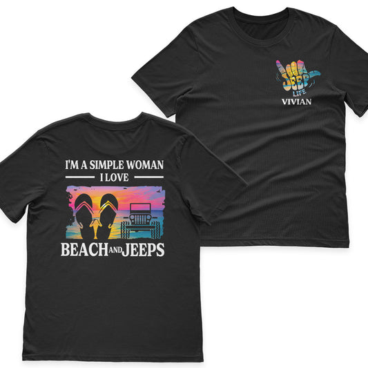 Personalized I'm A Simple Woman Love Beach and Jeeps T-Shirt Hoodie