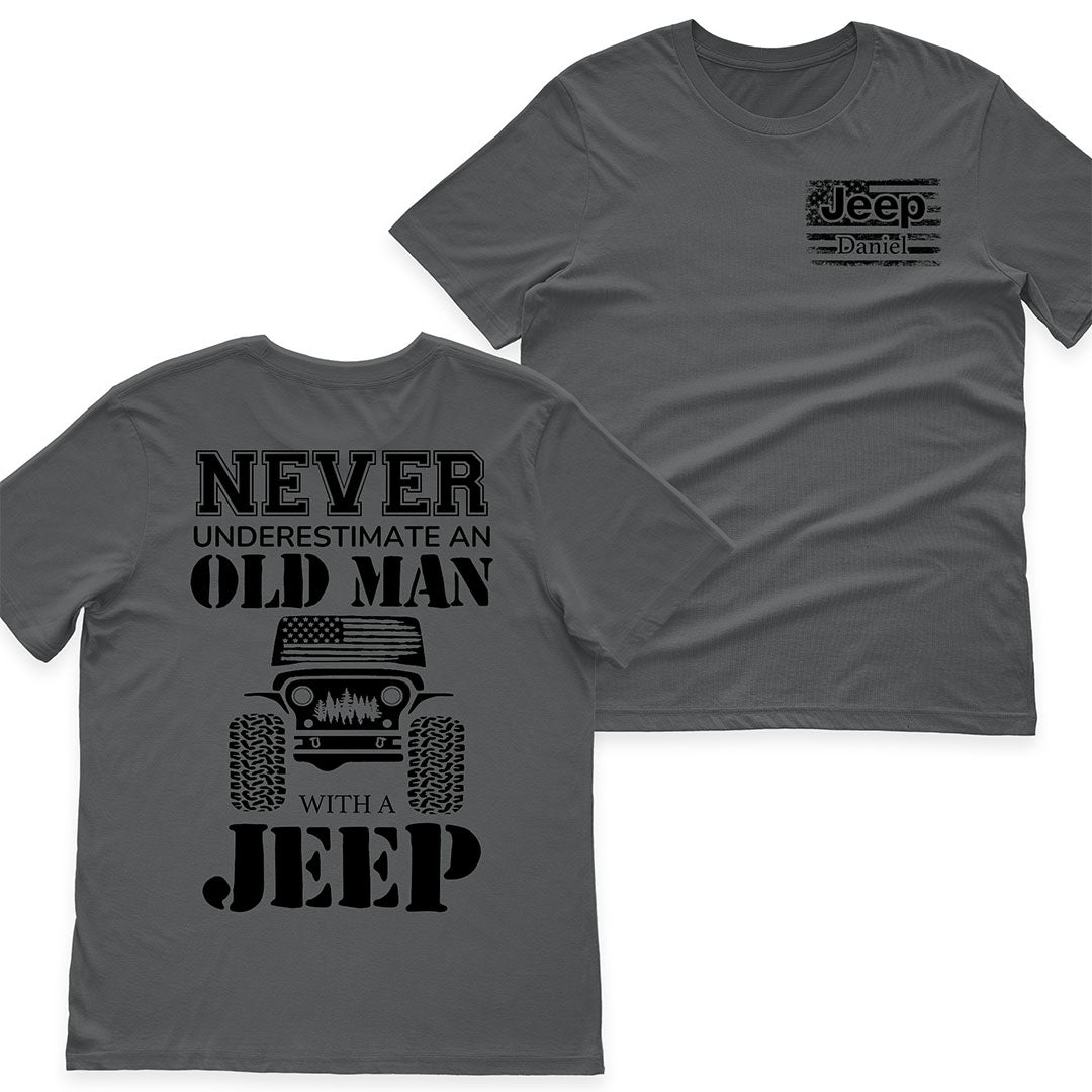 Personalized Jeep Never Underestimate An Old Man American Flag T-Shirt Hoodie