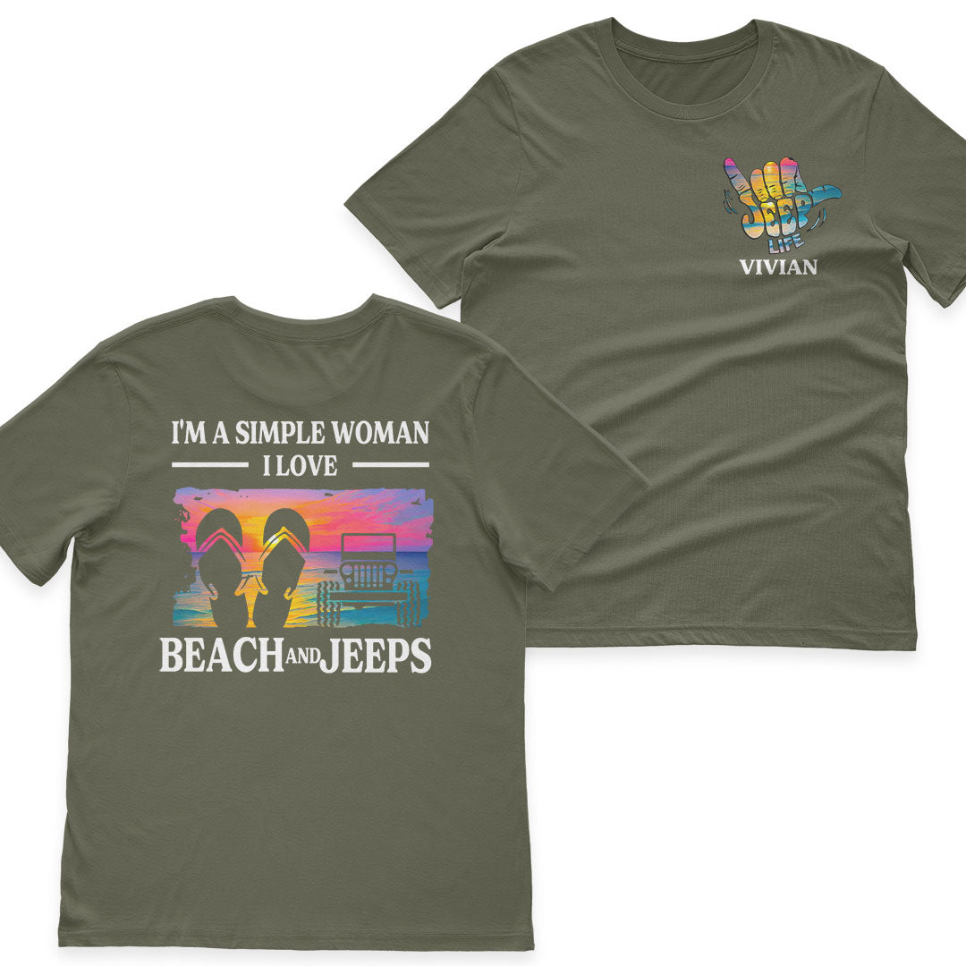 Personalized I'm A Simple Woman Love Beach and Jeeps T-Shirt Hoodie