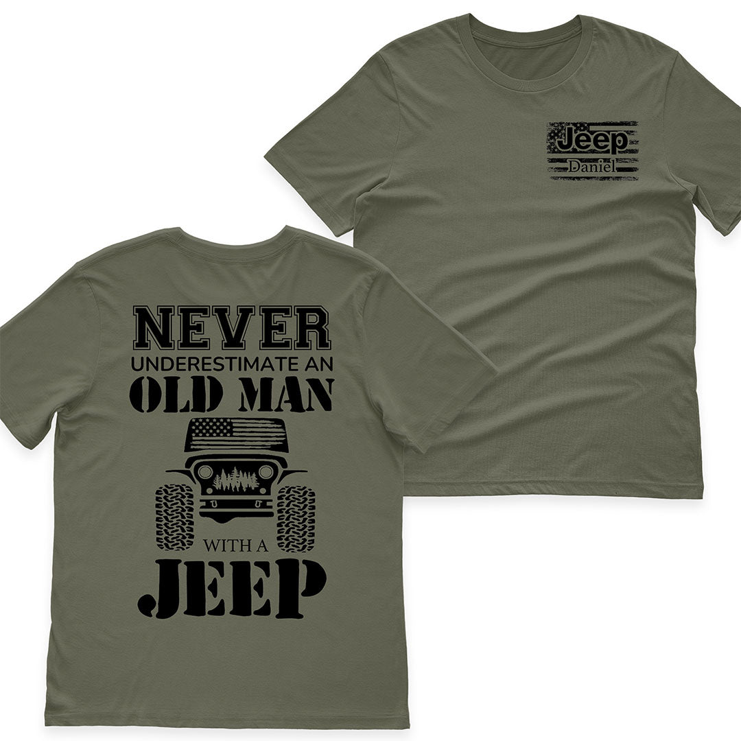 Personalized Jeep Never Underestimate An Old Man American Flag T-Shirt Hoodie