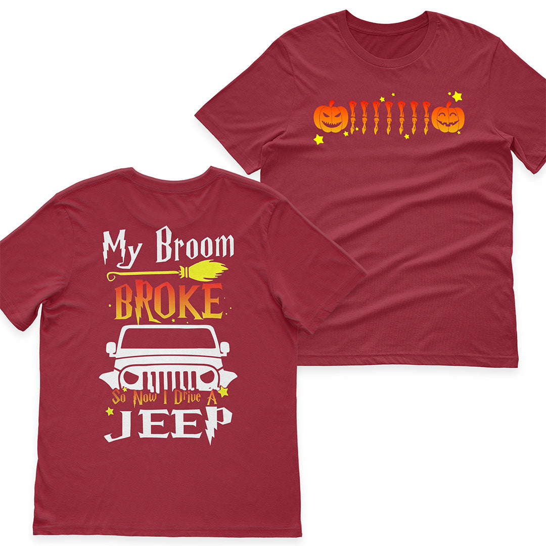 Jeep My Broom Broke Pumpkin Funny Halloween T-Shirt Hoodie Supler Store