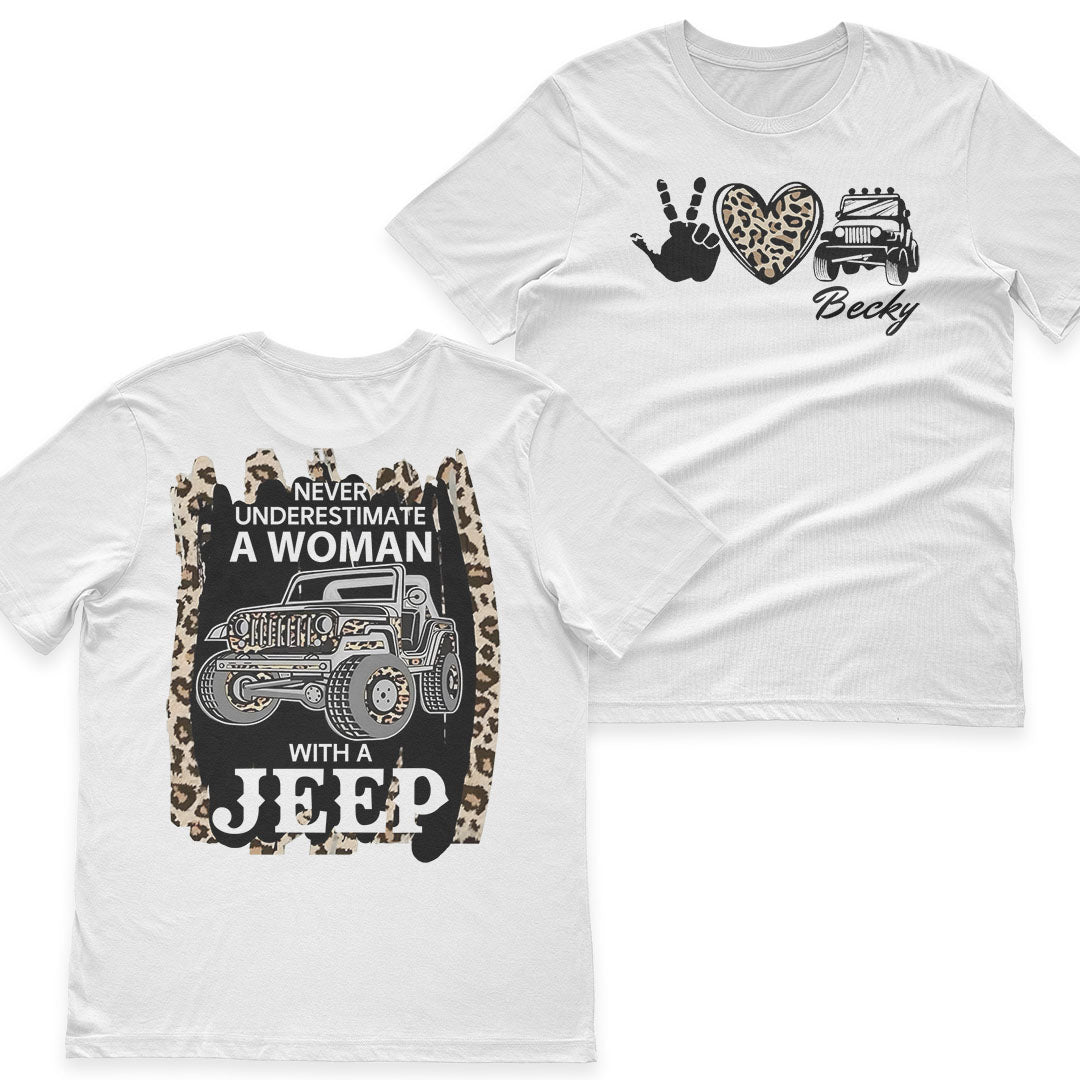 Personalized Never Underestimate A Woman With A Jeep Leopard T-Shirt Hoodie