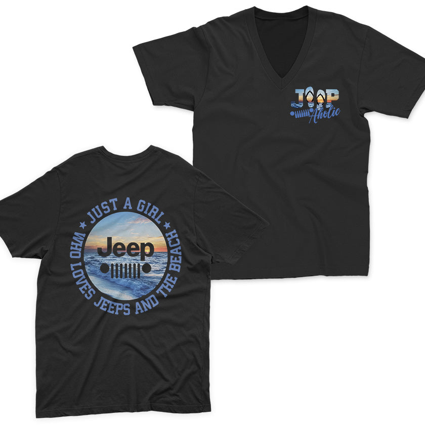 Just a Girl Who Loves Jeeps and The Beach V-Neck T-Shirt Supler Store