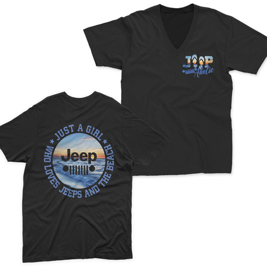 Just a Girl Who Loves Jeeps and The Beach V-Neck T-Shirt Supler Store