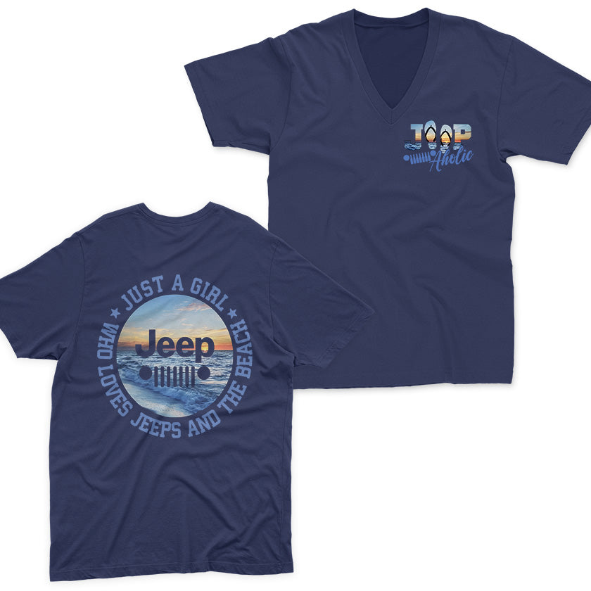 Just a Girl Who Loves Jeeps and The Beach V-Neck T-Shirt Supler Store