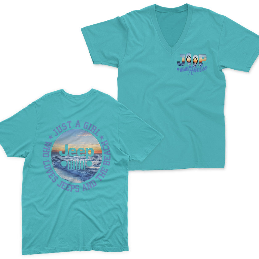 Just a Girl Who Loves Jeeps and The Beach V-Neck T-Shirt Supler Store