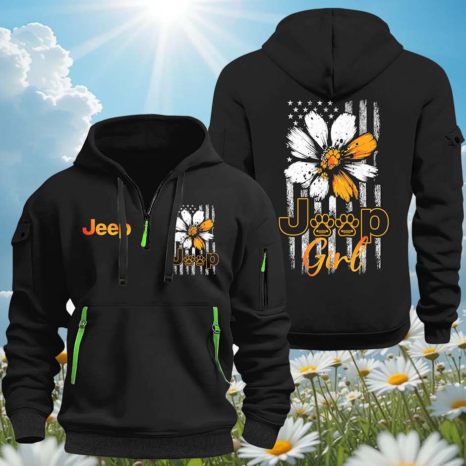 Jeep Dog Girl Sunflower Quarter Zip Hoodie Supler Store