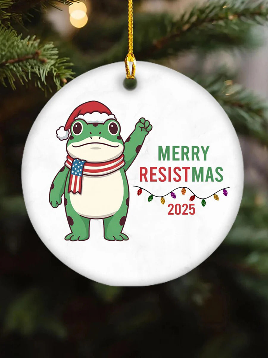Merry Resistmas Portland Frog Printed Acrylic Decorative Ornament Christmas Supler Store