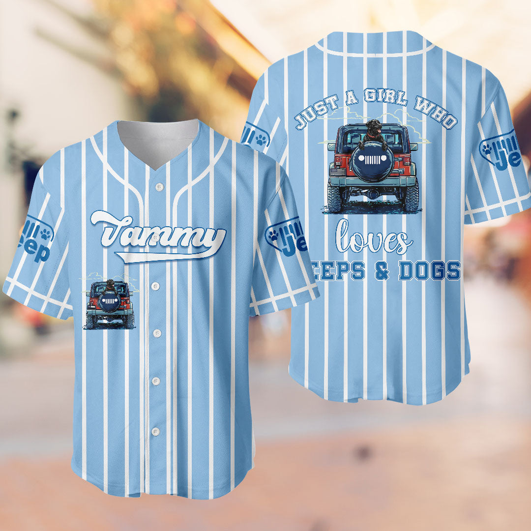Personalized Just A Girl Who Loves Jeeps and Dogs Baseball Jersey Supler Store