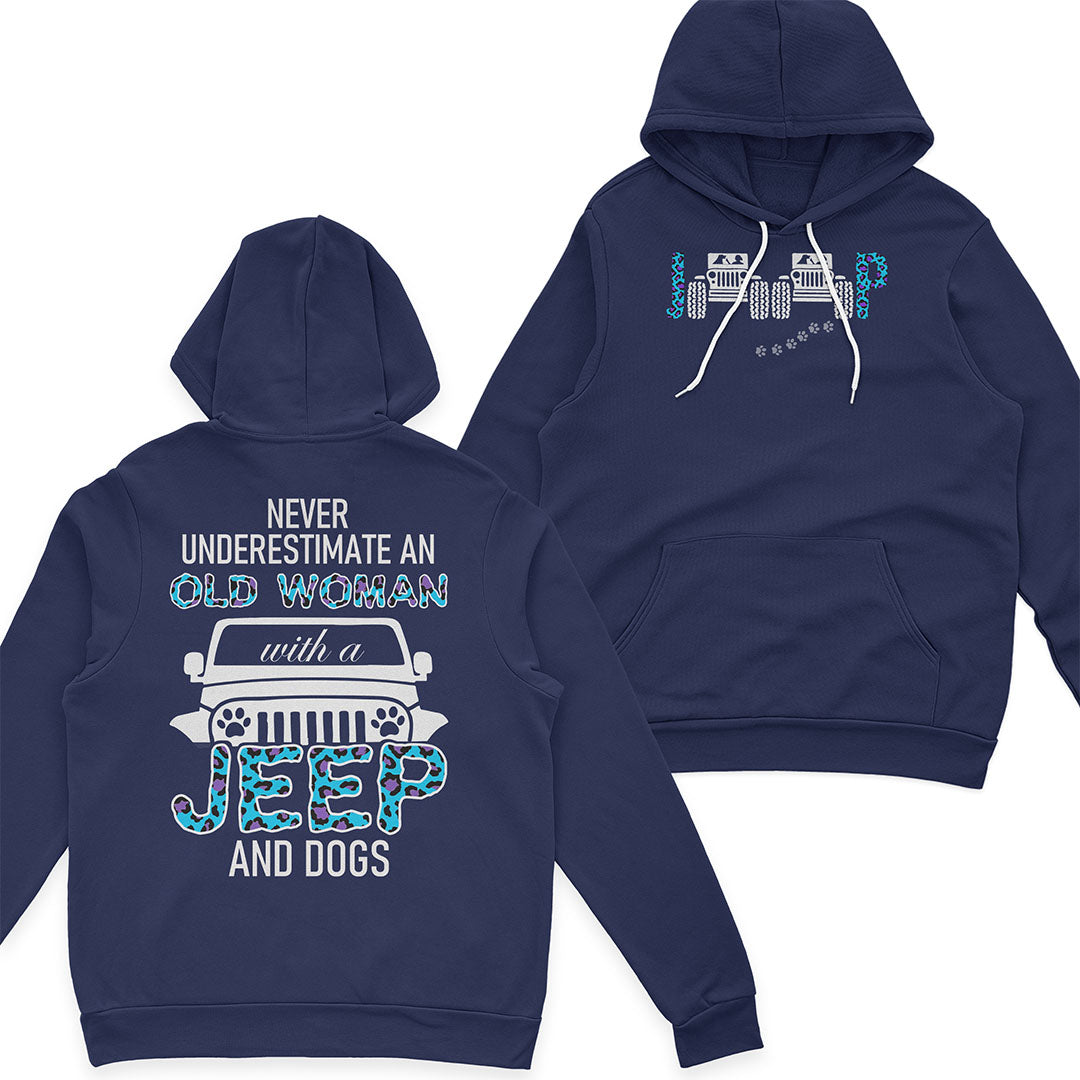 Jeep Never Underestimate An Old Woman Dog Lovers T-Shirt Hoodie Supler Store