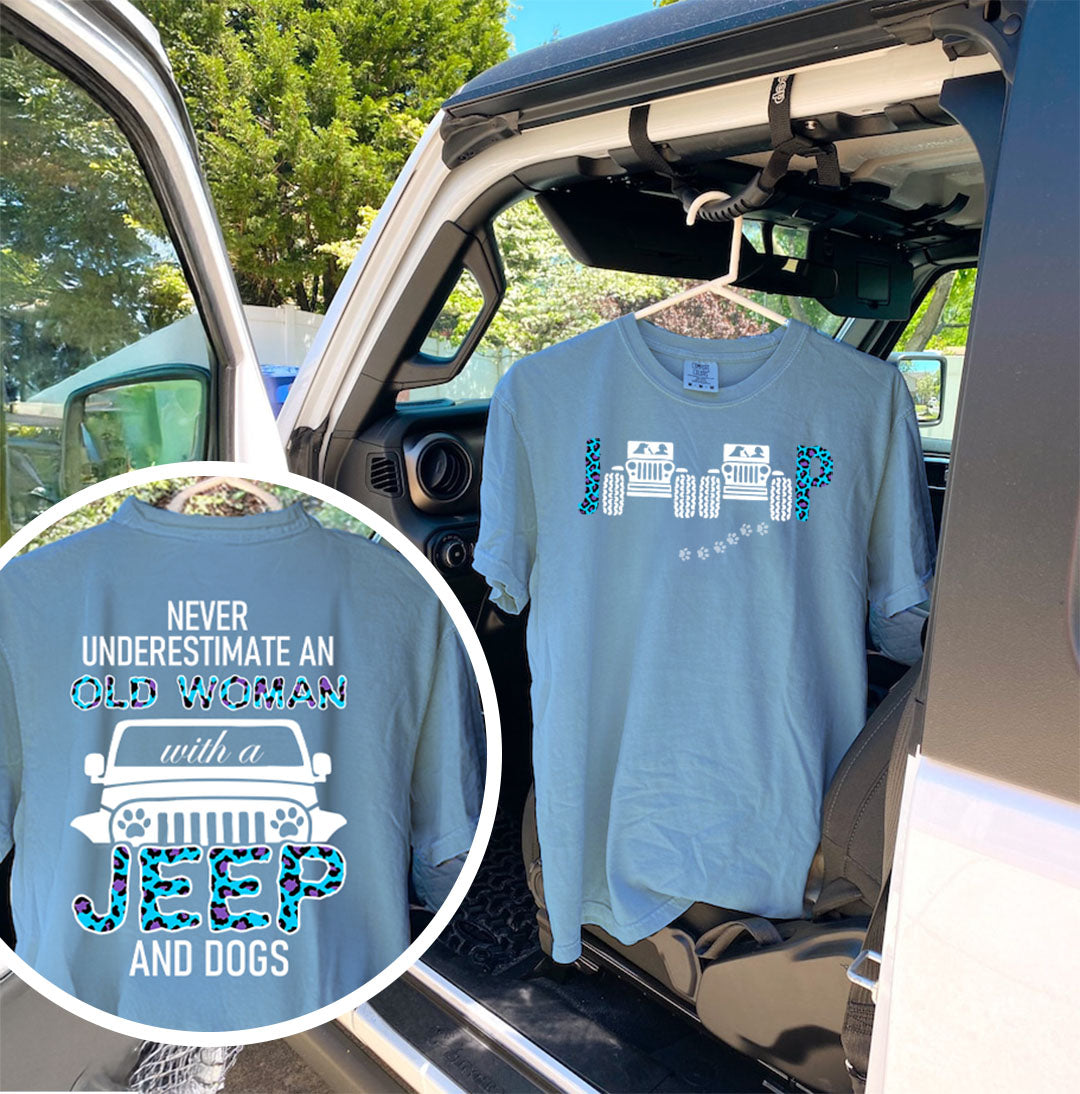 Jeep Never Underestimate An Old Woman Dog Lovers T-Shirt Hoodie Supler Store