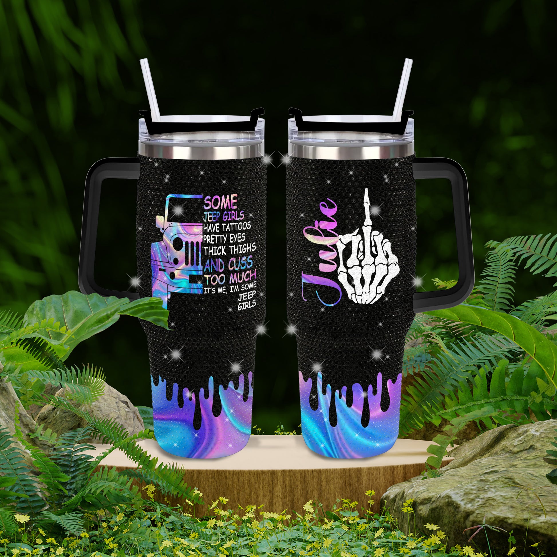 Personalized Some Jeep Girls Have Tattoos Funny Skeleton Hand Black Rhinestone Diamond Tumbler 40oz 30oz Supler Store