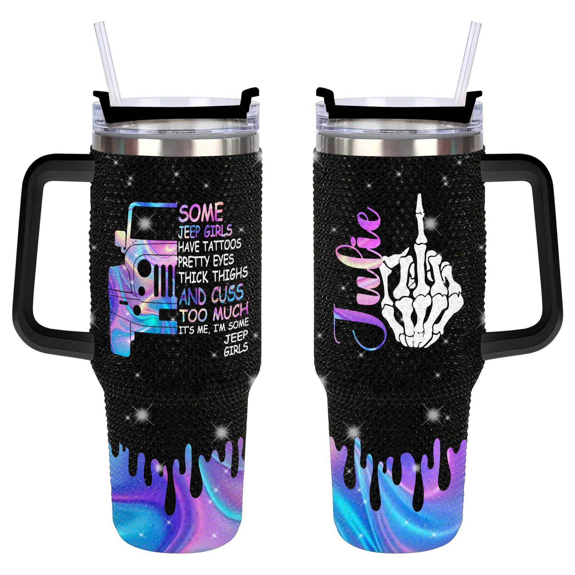 Personalized Some Jeep Girls Have Tattoos Funny Skeleton Hand Black Rhinestone Diamond Tumbler 40oz 30oz Supler Store