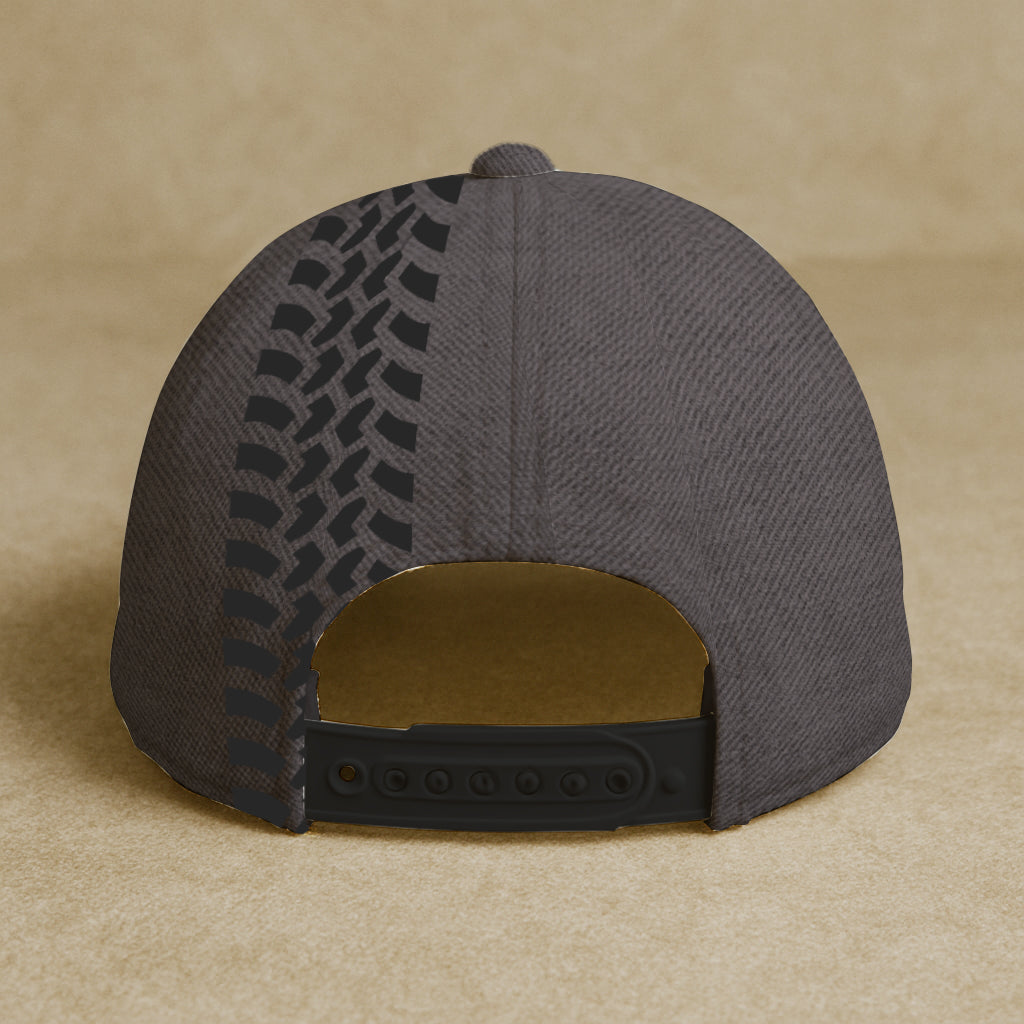 Personalized Jeep hat with tire tracks design, gray background and 'I'm a simple man' text on the brim