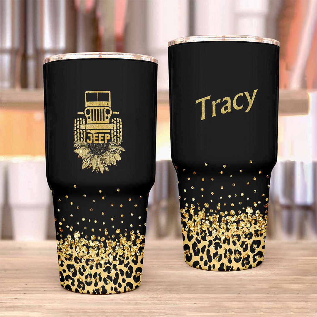 Personalized Jeep Leopard Glitter Print Trek Tumbler 40oz 30oz Supler Store
