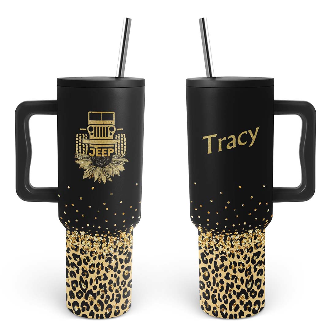 Personalized Jeep Leopard Glitter Print Trek Tumbler 40oz 30oz Supler Store