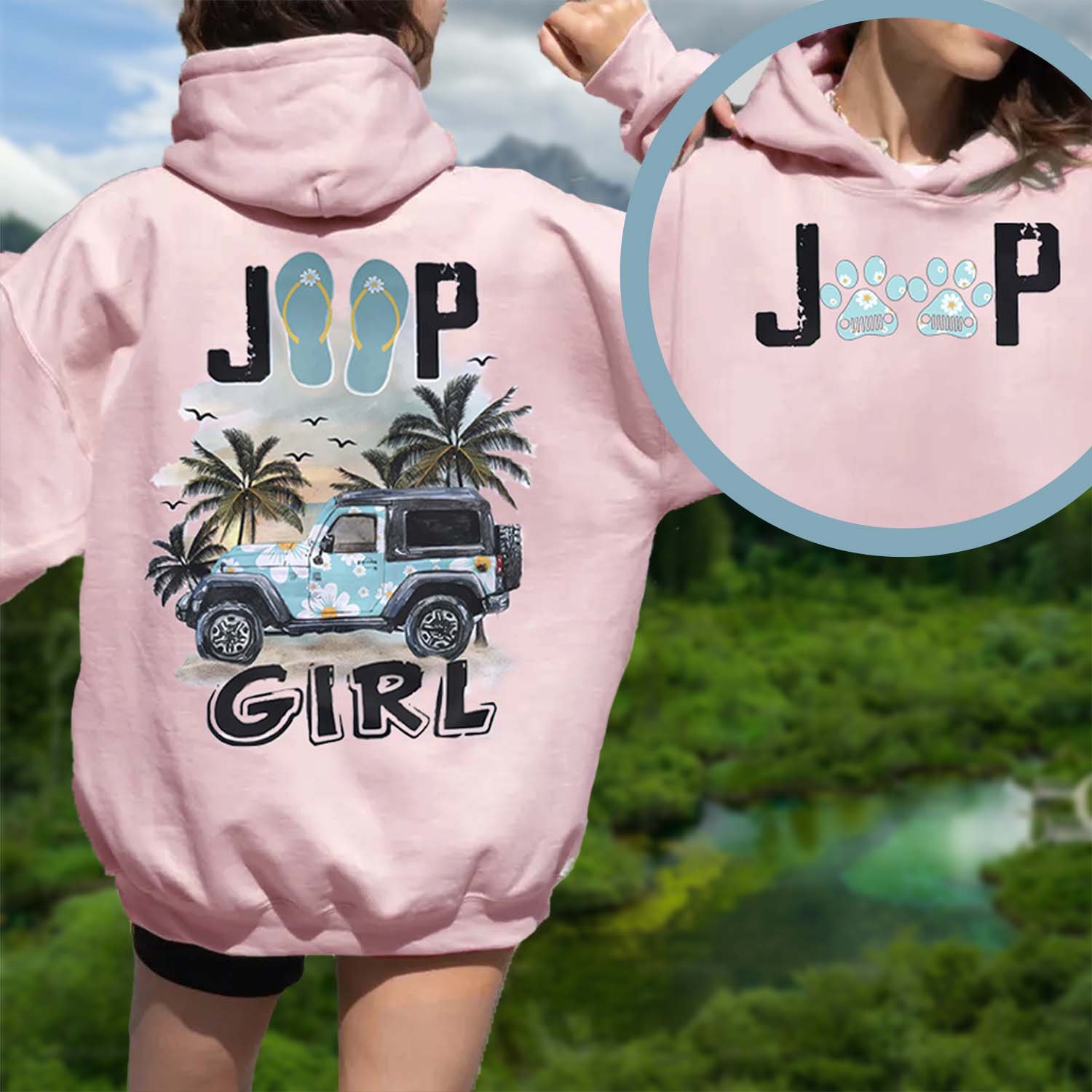 Jeep Dog Paws Beach Girl T-Shirt Hoodie