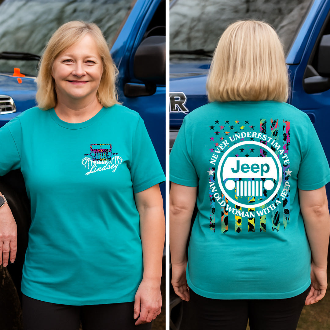 Personalized Never Underestimate An Old Woman With A Jeep Rainbow Leopard T-Shirt Hoodie Supler Store