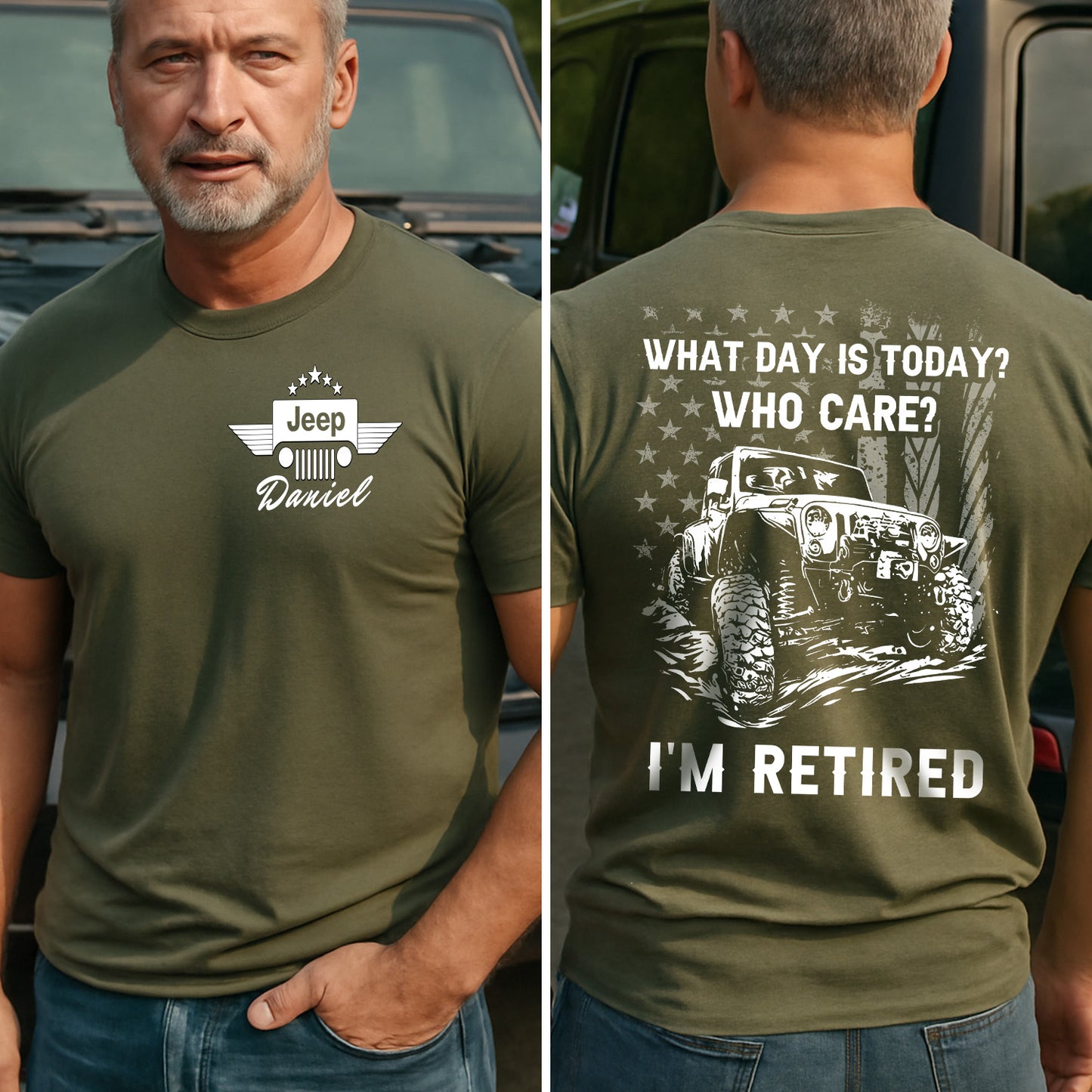 Personalized Jeep What Day Is Today I'm Retired Funny T-Shirt Hoodie