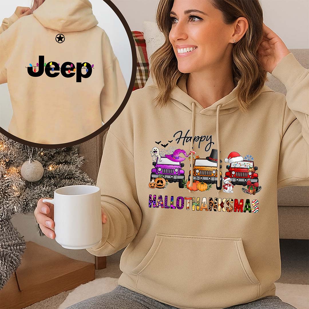 Happy Hallothanksmas Jeeps T-Shirt Hoodie Halloween Thanksgiving Christmas Supler Store