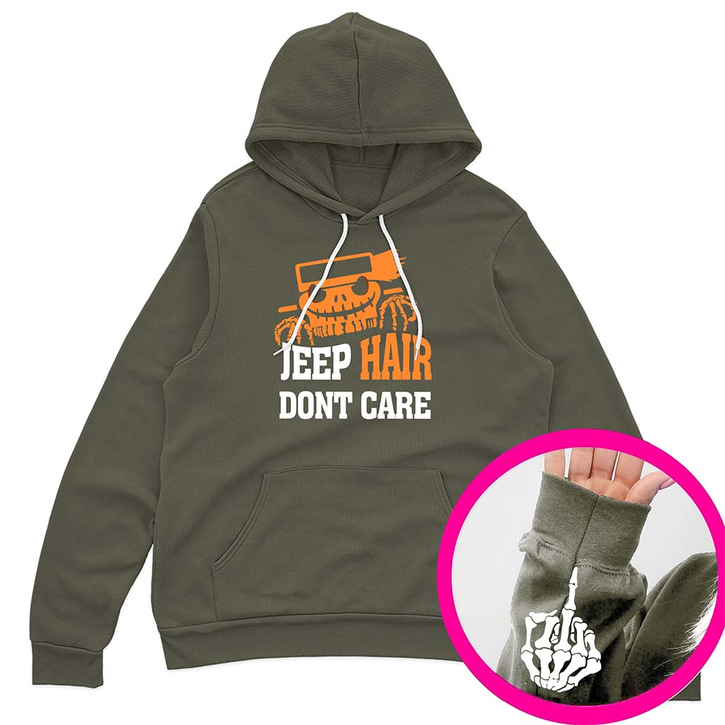Jeep Hair Don't Care Halloween Funny Skeleton Hand Hoodie