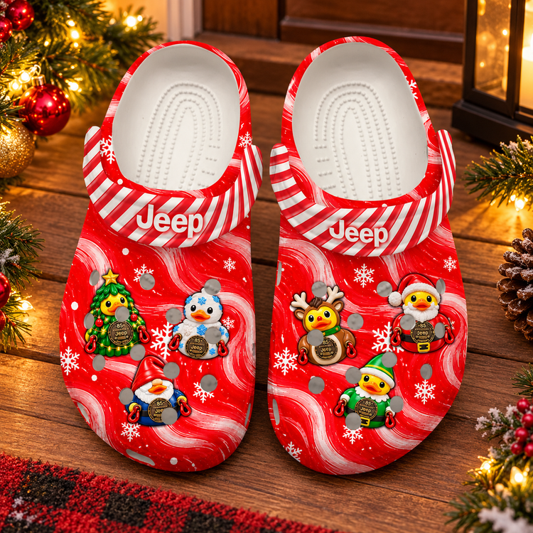 Jeep Christmas Duck Clogs with printed holiday ducks