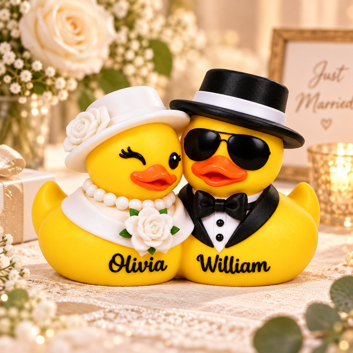 Personalized bride and groom couple duck 3D figurine