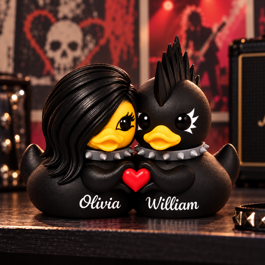Personalized gothic punk rock couple duck 3D figurine