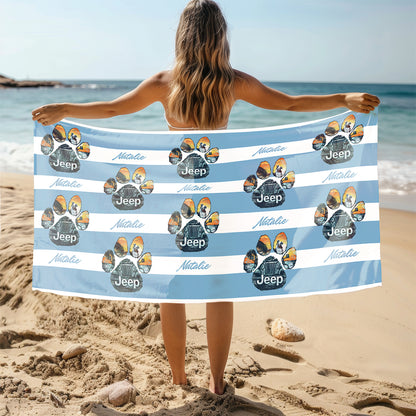 Personalized Jeep Dog Paw Beach Towel