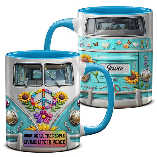 Personalized Hippie Van Imagine All The People Living In Peace Coffee Accent Mug