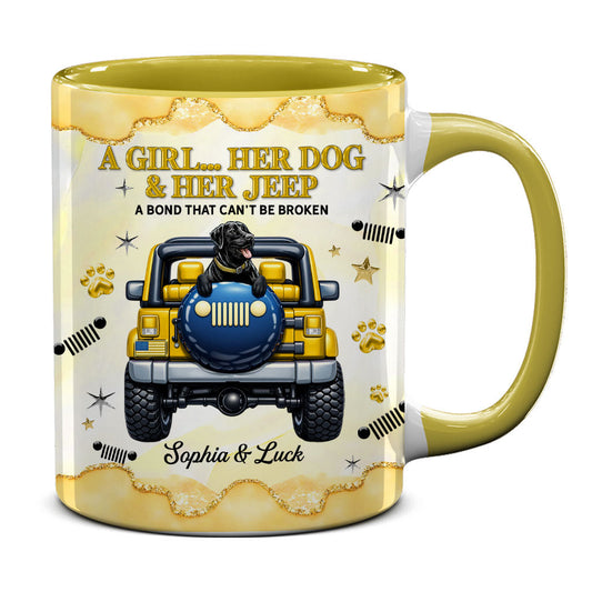 Personalized A Girl Her Dog Her Jeep Coffee Accent Mug