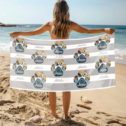 Personalized Jeep Dog Paw Beach Towel