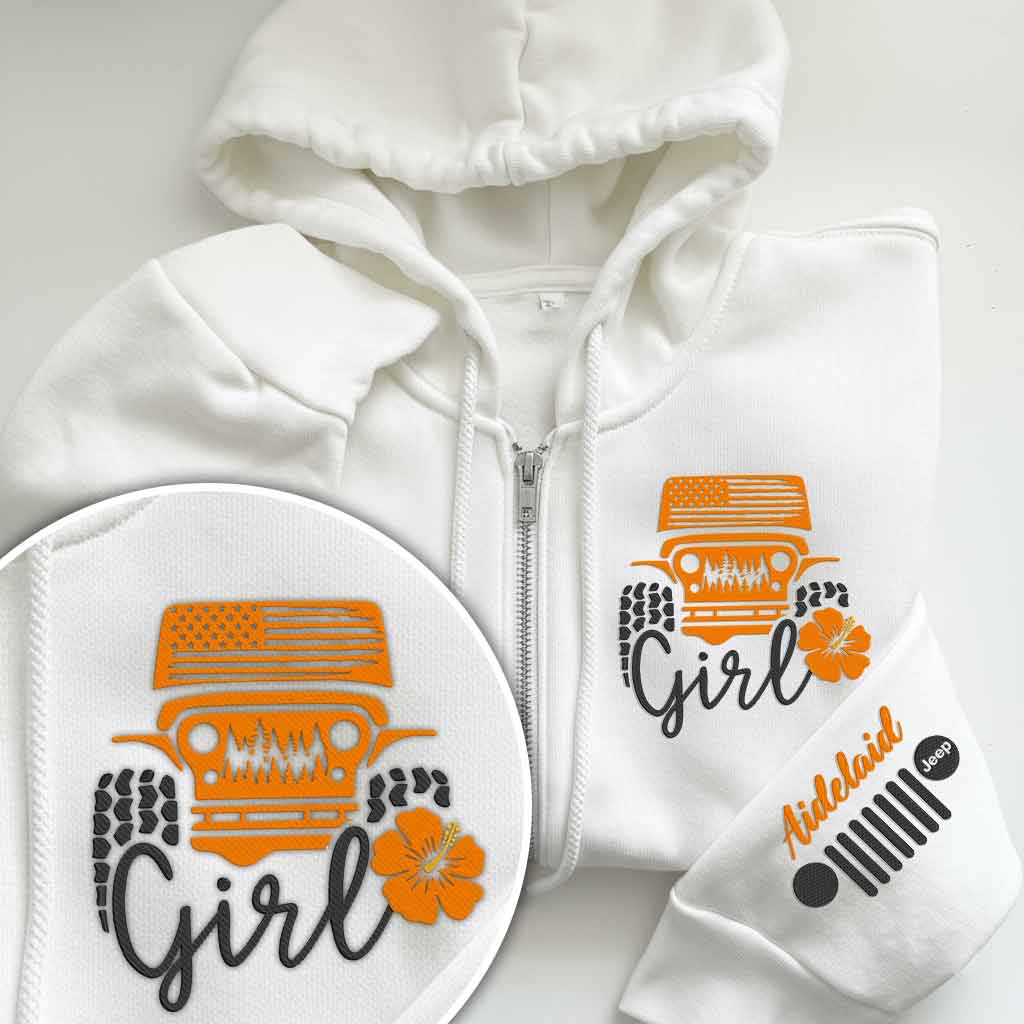 Personalized Embroidered Jeep Girl Flower Zip Hoodie Supler Store