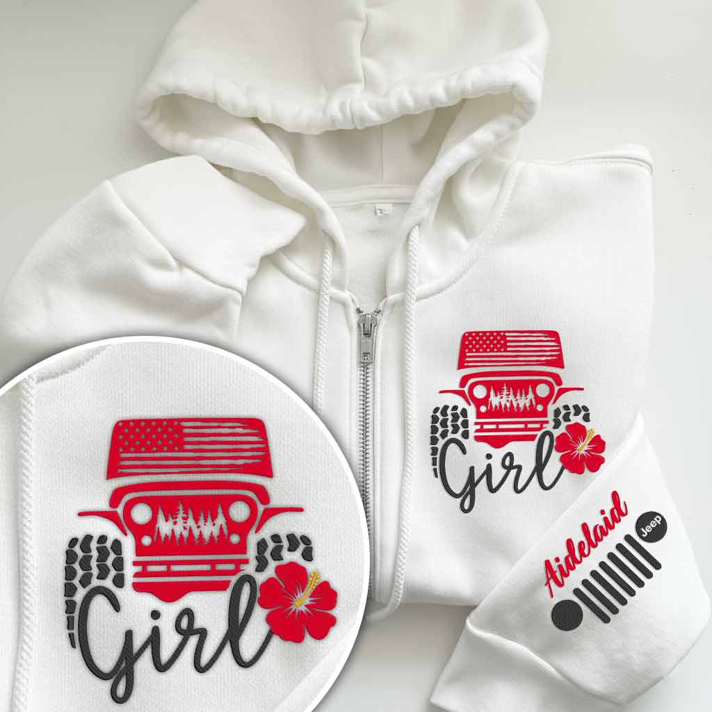 Personalized Embroidered Jeep Girl Flower Zip Hoodie Supler Store