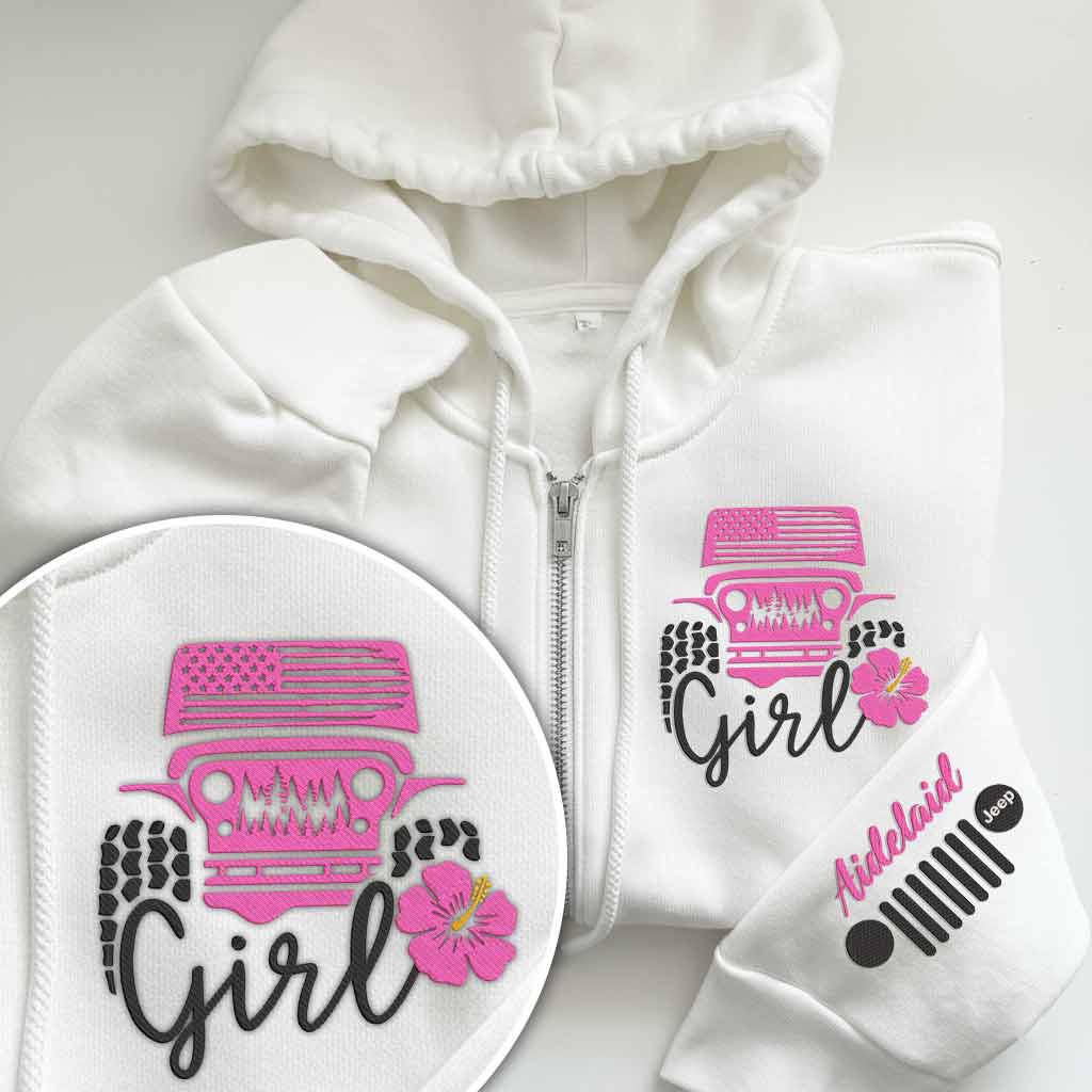 Personalized Embroidered Jeep Girl Flower Zip Hoodie Supler Store