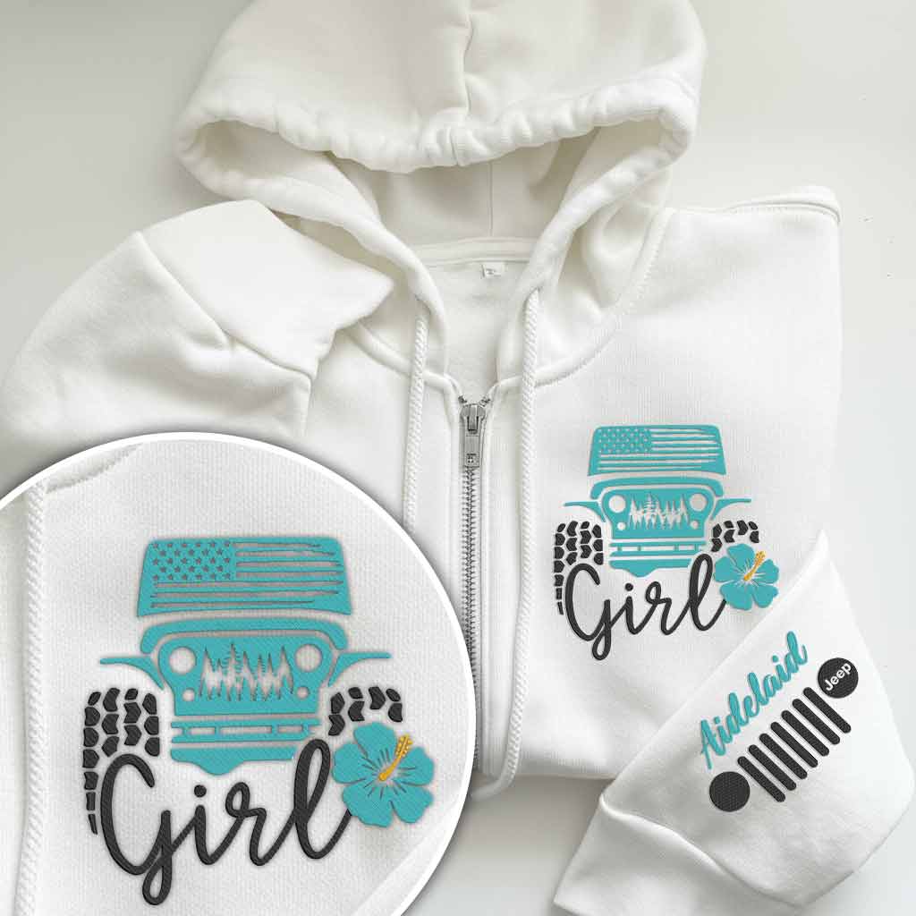 Personalized Embroidered Jeep Girl Flower Zip Hoodie Supler Store