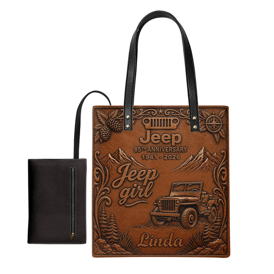 Jeep Girl 85th Anniversary Personalized Leather Tote Bag