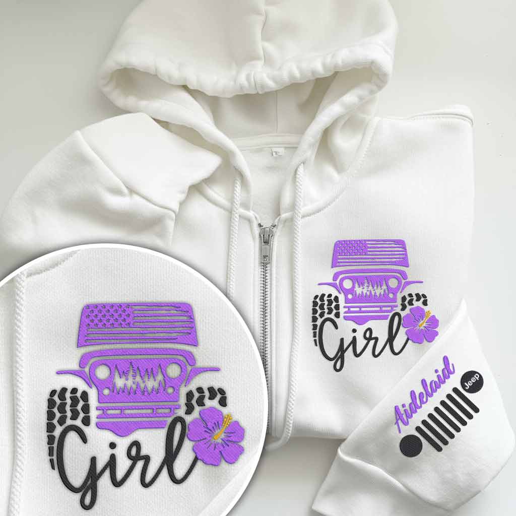 Personalized Embroidered Jeep Girl Flower Zip Hoodie Supler Store