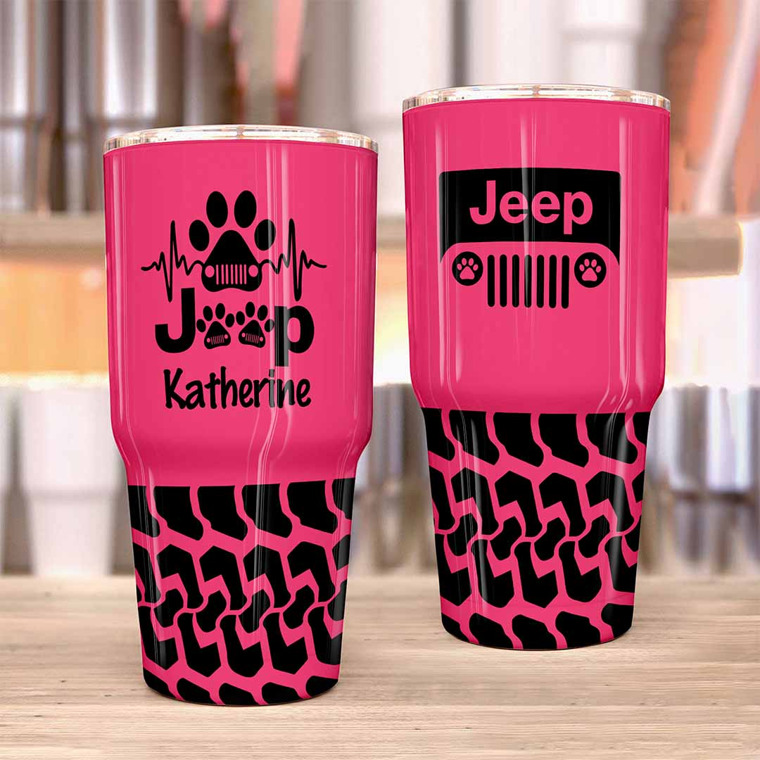 Personalized Jeep Epoxy Trek Tumbler Dog Heartbeat Tire Tracks 40oz 30oz Supler Store