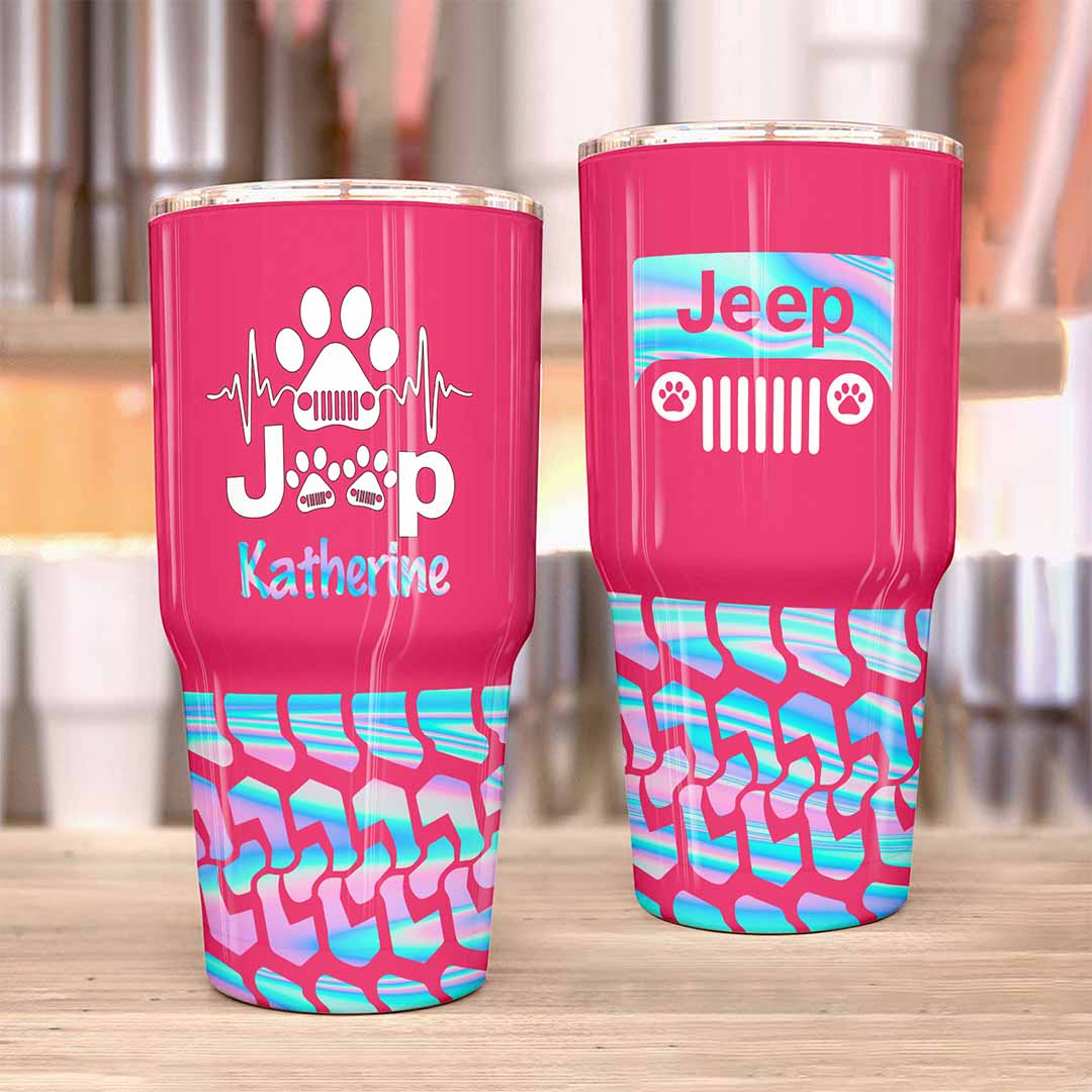 Personalized Jeep Epoxy Trek Tumbler Dog Heartbeat Tire Tracks 40oz 30oz Supler Store