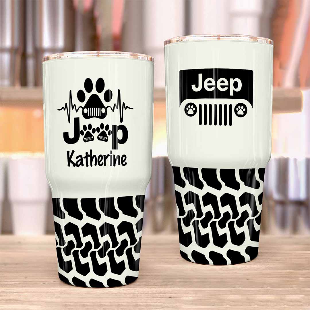 Personalized Jeep Epoxy Trek Tumbler Dog Heartbeat Tire Tracks 40oz 30oz Supler Store