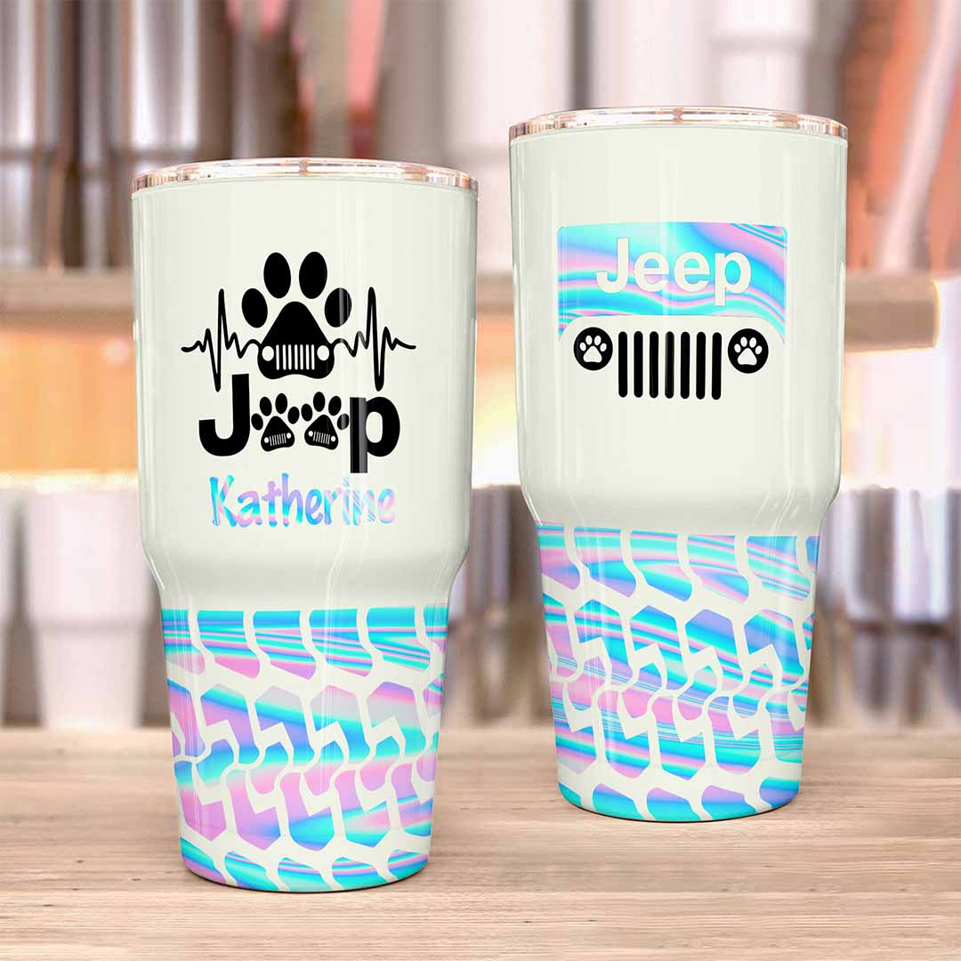 Personalized Jeep Epoxy Trek Tumbler Dog Heartbeat Tire Tracks 40oz 30oz Supler Store